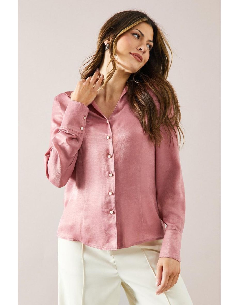 Hammered Satin V Neck Blouse
