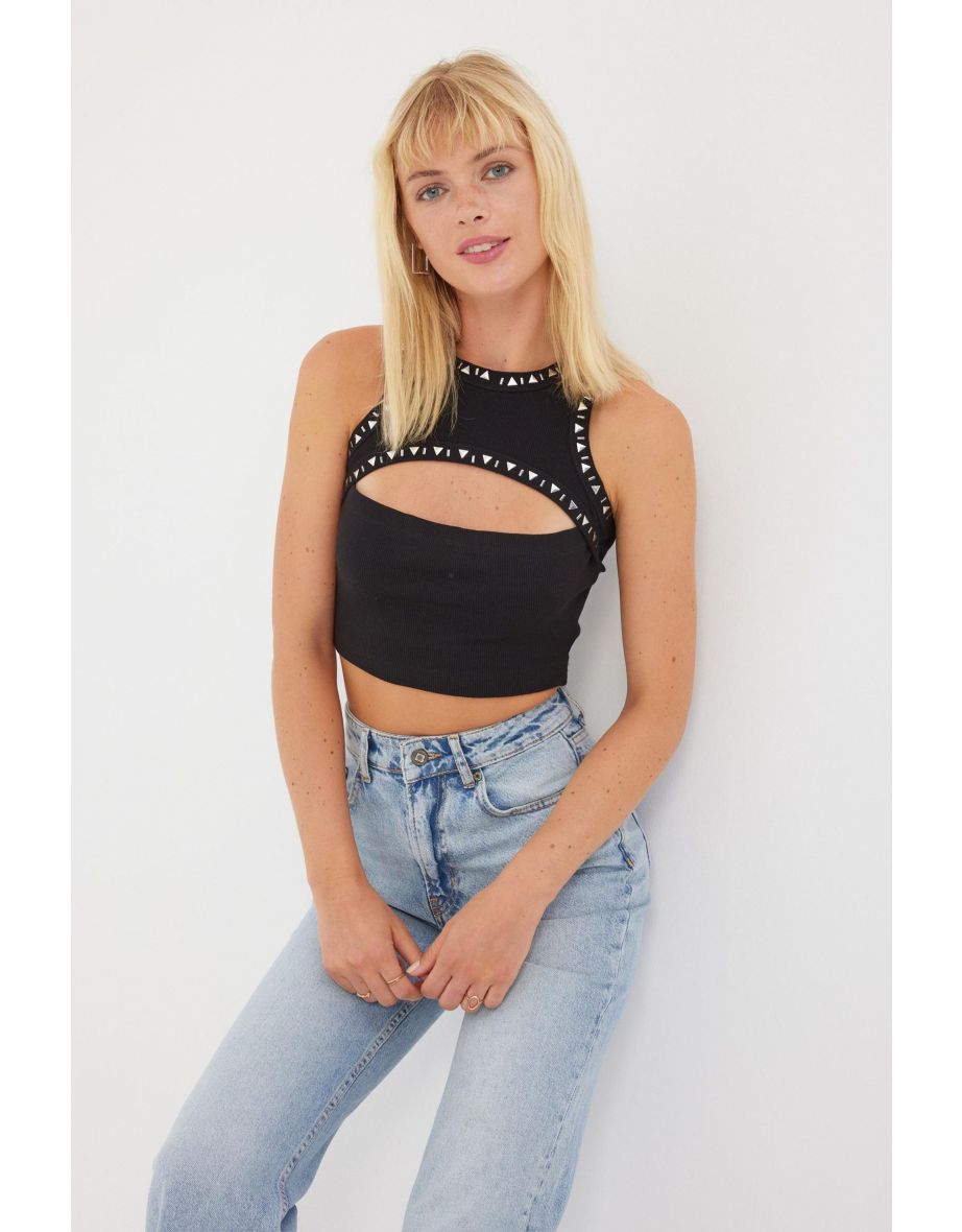 Cotton Studded Crop Top with a Bust Cut Out