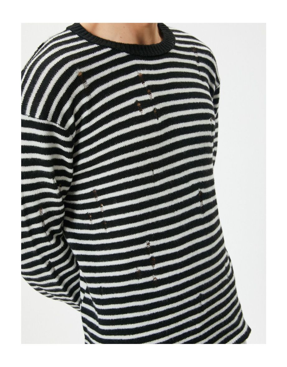 Ripped Sweater Knitwear Crew Neck Long Sleeve - 5