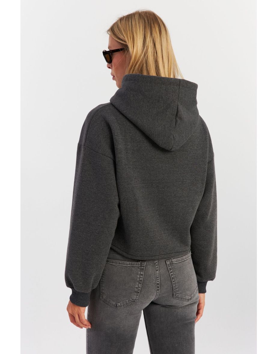 Women's Anthracite Ribbed Three Thread Hoodie - 6
