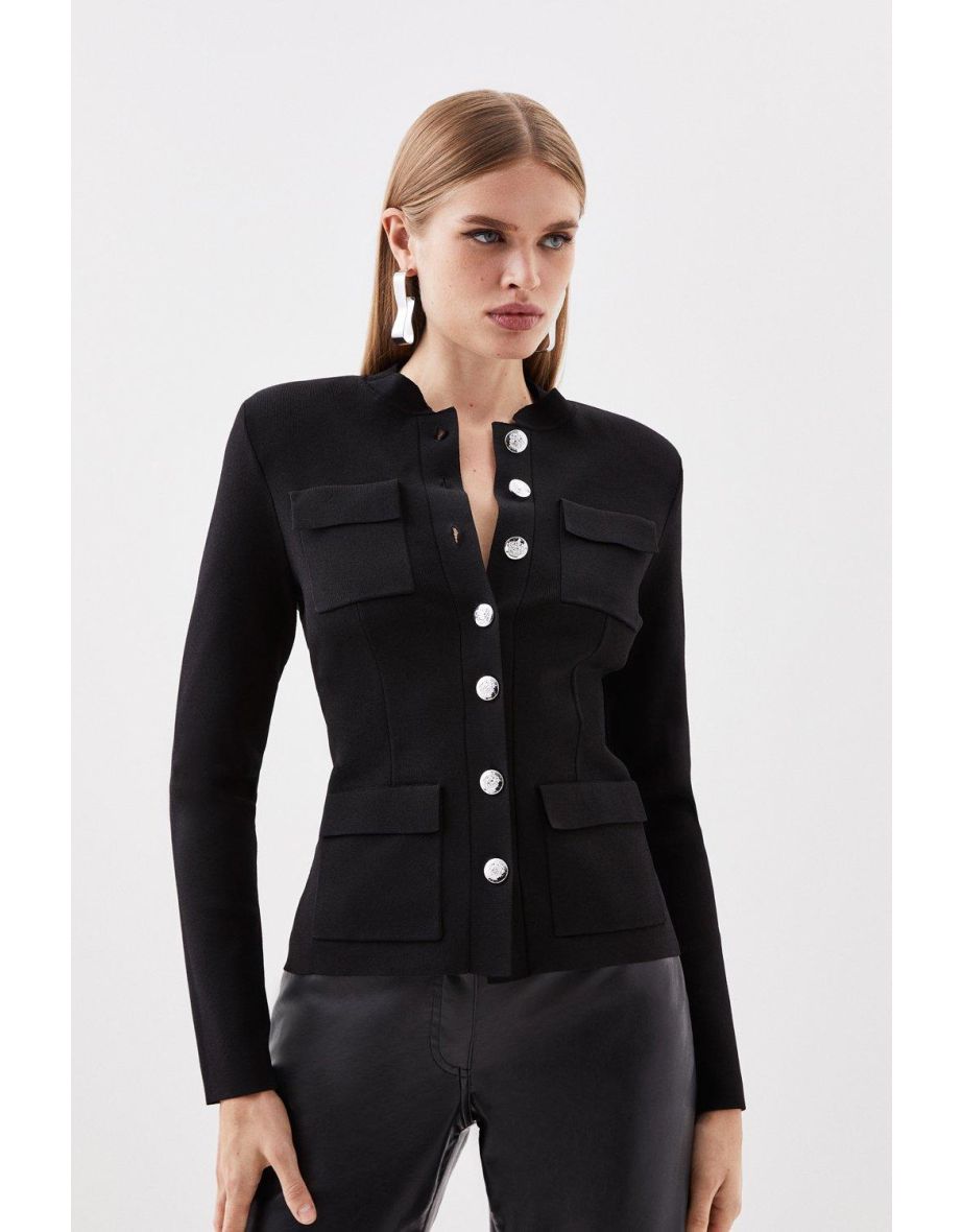 Premium Viscose Blend Body Contouring Button Front Knit Jacket