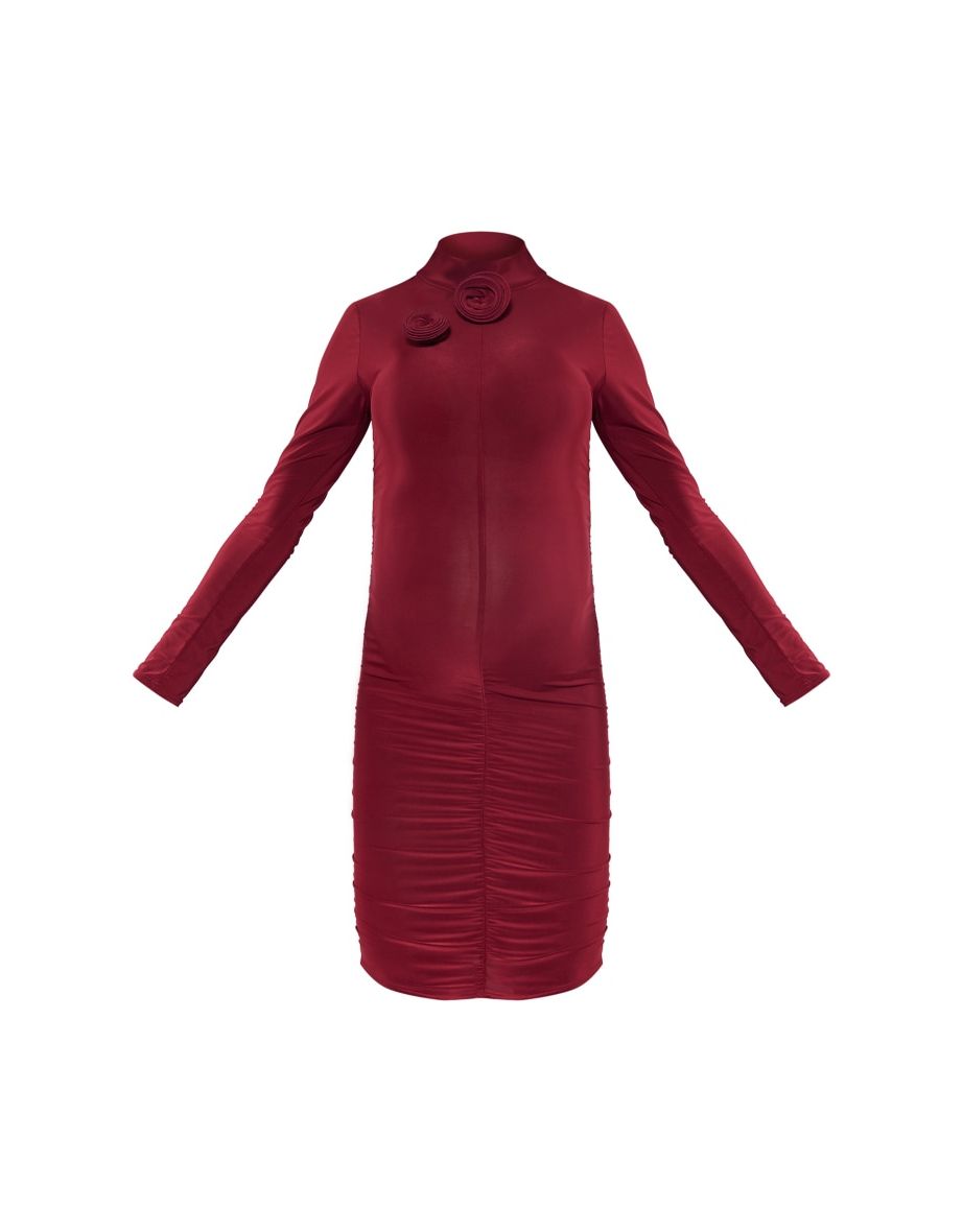 Maternity Burgundy Slinky Flower Detail Midi Dress - 4