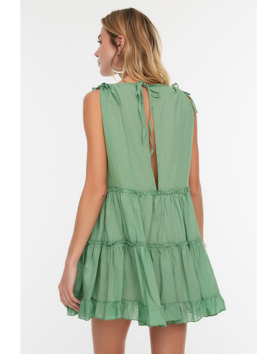 Green A-Line Mini Skater Dress - 4