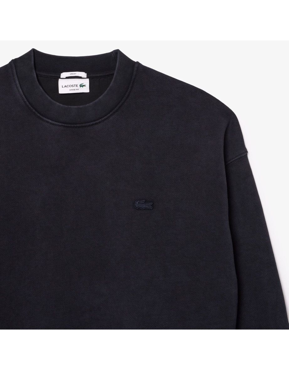 Men's Lacoste Loose Fit Washed Effect Fleece Sweatshirt in Black - 4