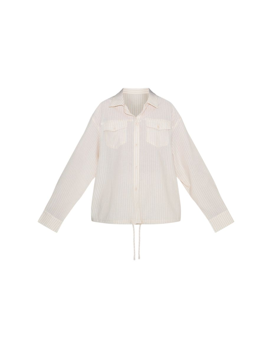 Stone Striped Linen Pocket Detail Oversized Shirt - 4