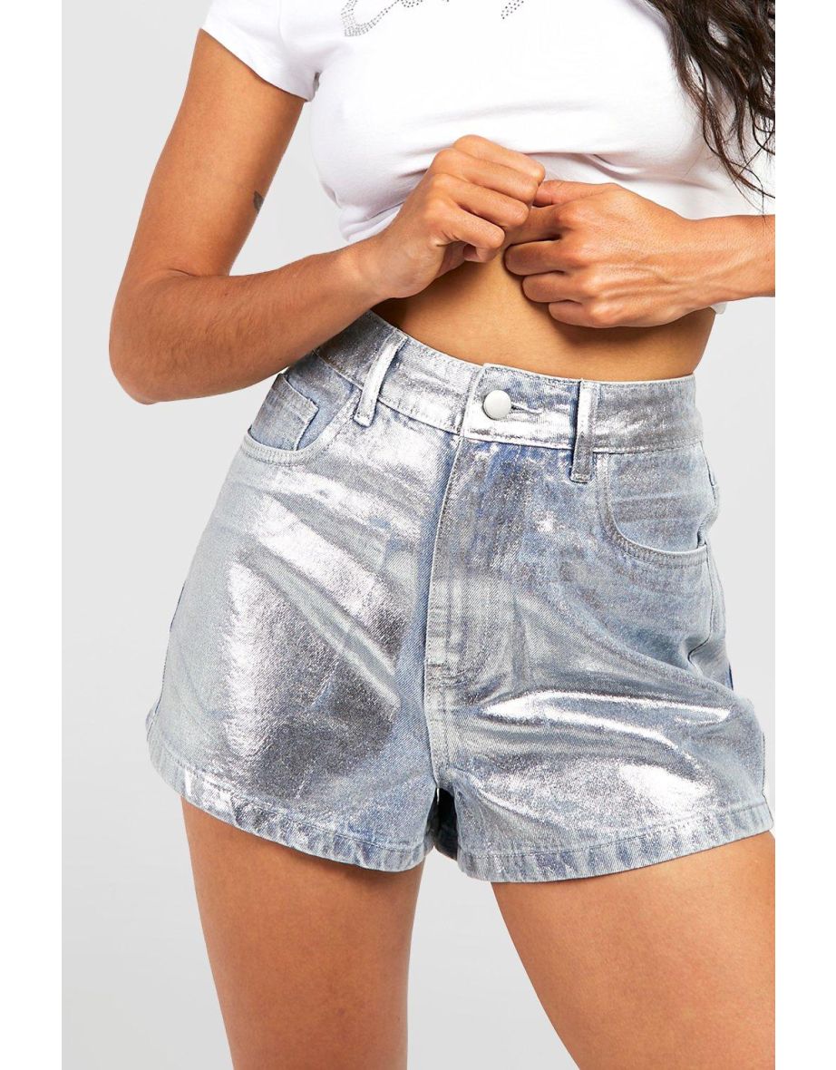 Metallic Denim Shorts - silver - 3