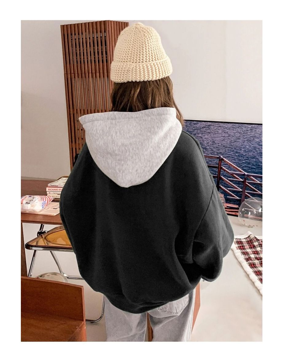 Women's Black Suppose Printed Oversize Sweatshirt - 5