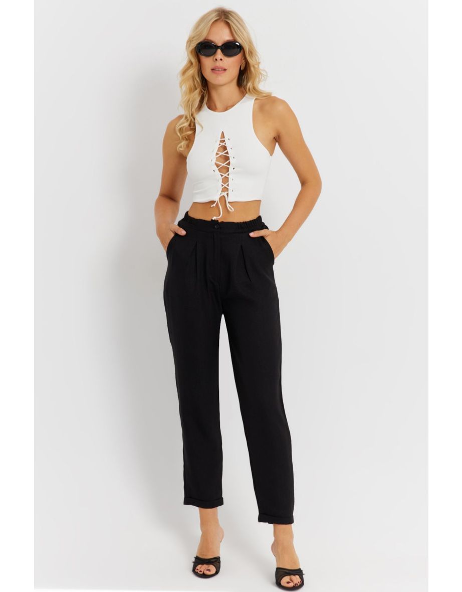 Women's Black Linen Trousers