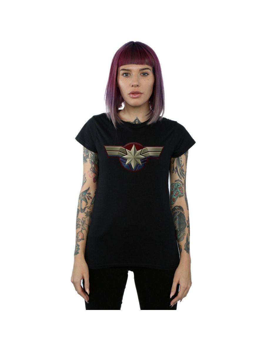 Marvel Womens/Ladies Captain Marvel Chest Emblem Cotton T-Shirt - Black