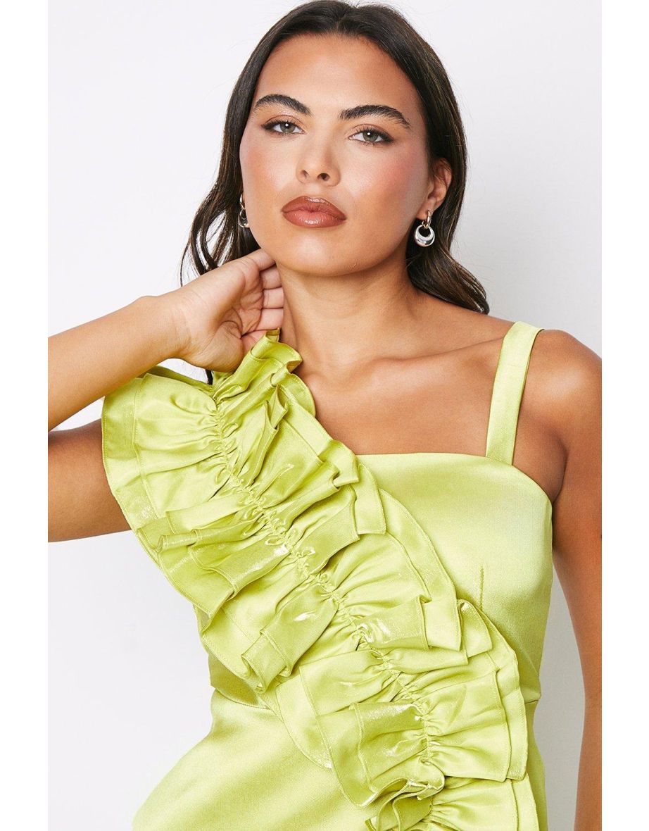 Glossy Twill Ruffle Dress - 3