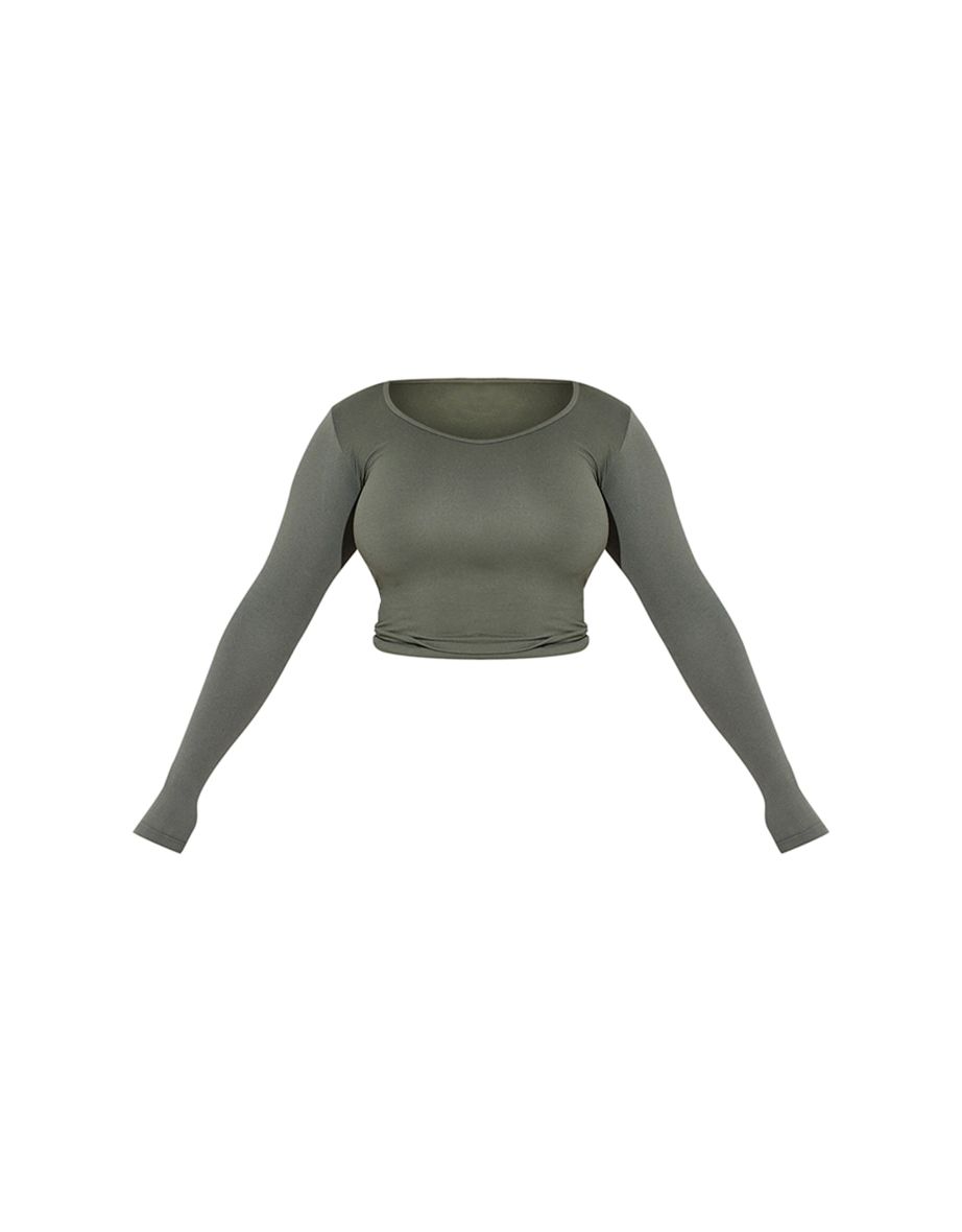 Shape Khaki Stretch Seamless Long Sleeve Longline Top - 3