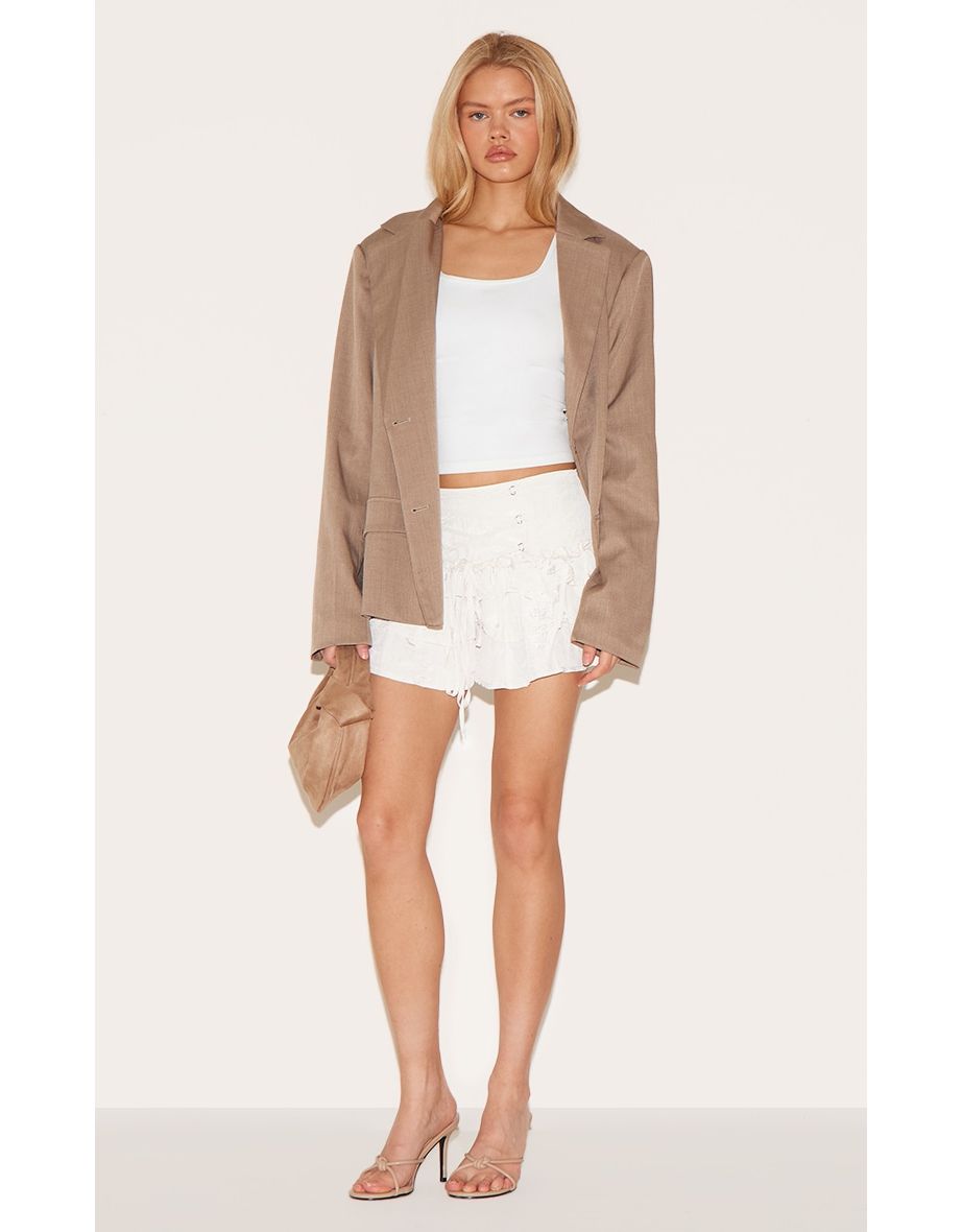 Ivory Lace Up Front Frilly Mini Skirt