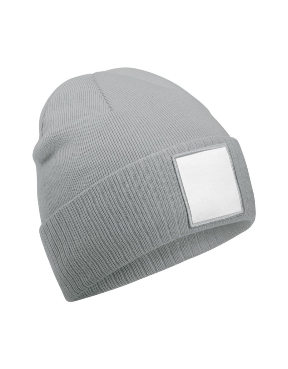 Beechfield Appliqué Patch Beanie - Ash/White