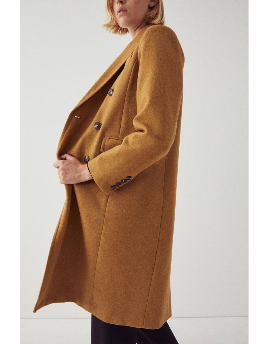 Wool Mix Long Line Double Breasted Tailored Coat