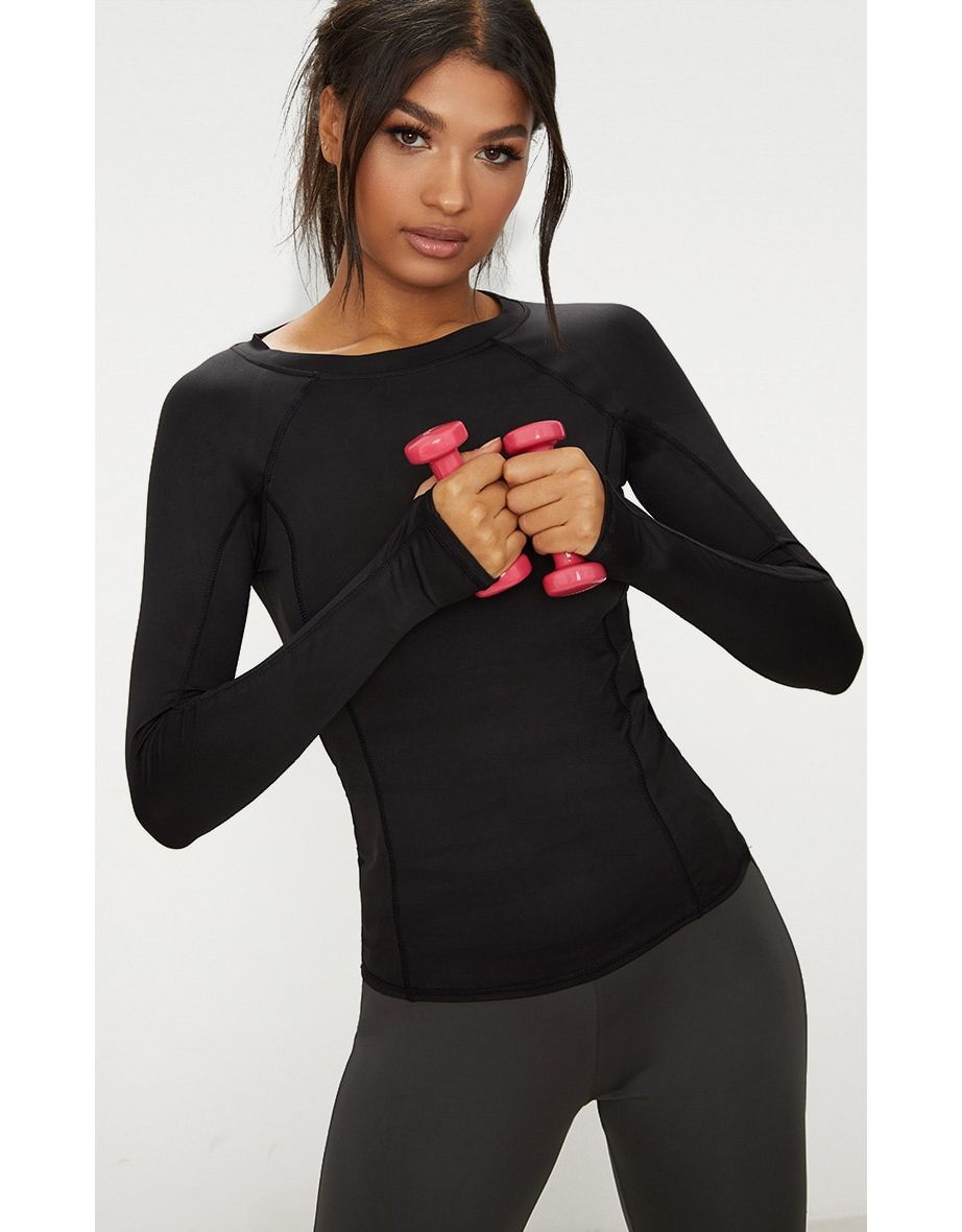 Sania Black Long Sleeve Gym Top