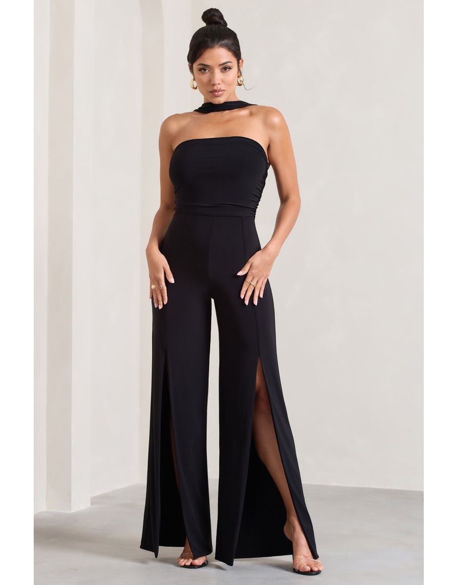 The Next Naomi | Black Halter-Neck Bandeau Split-Leg Jumpsuit - 4