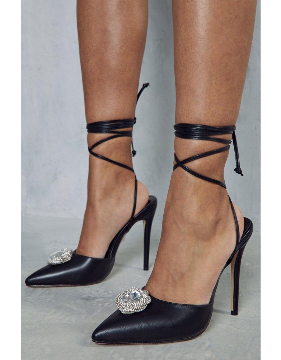 Embellished Diamante Lace Up Strappy Heels - 2