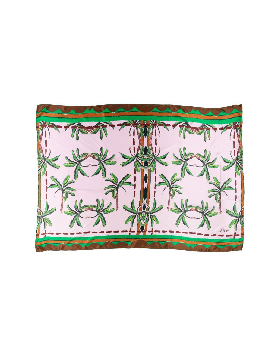 Silk Pareo Scarf / "Pink Palm" - 3