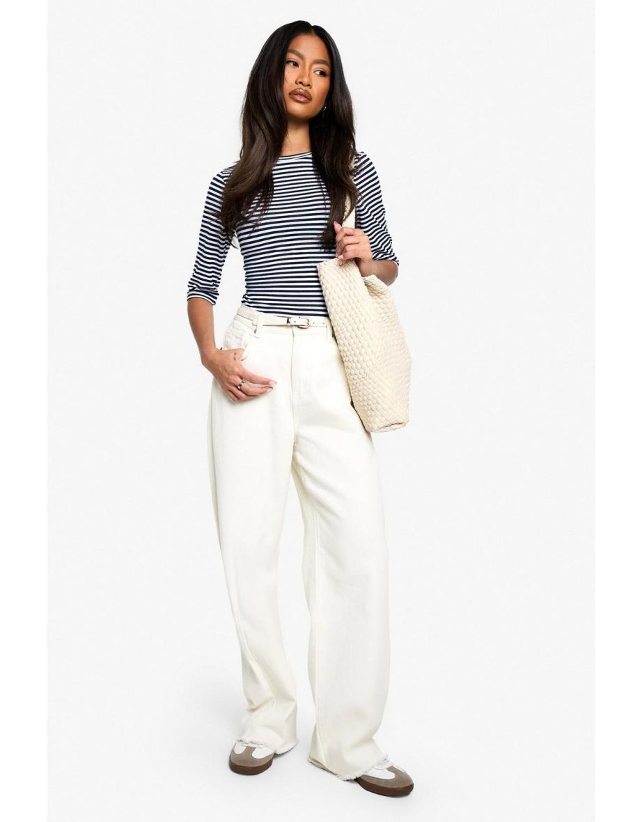 STRIPE 3/4 SLEEVE CREW NECK BODYSUIT - stripe