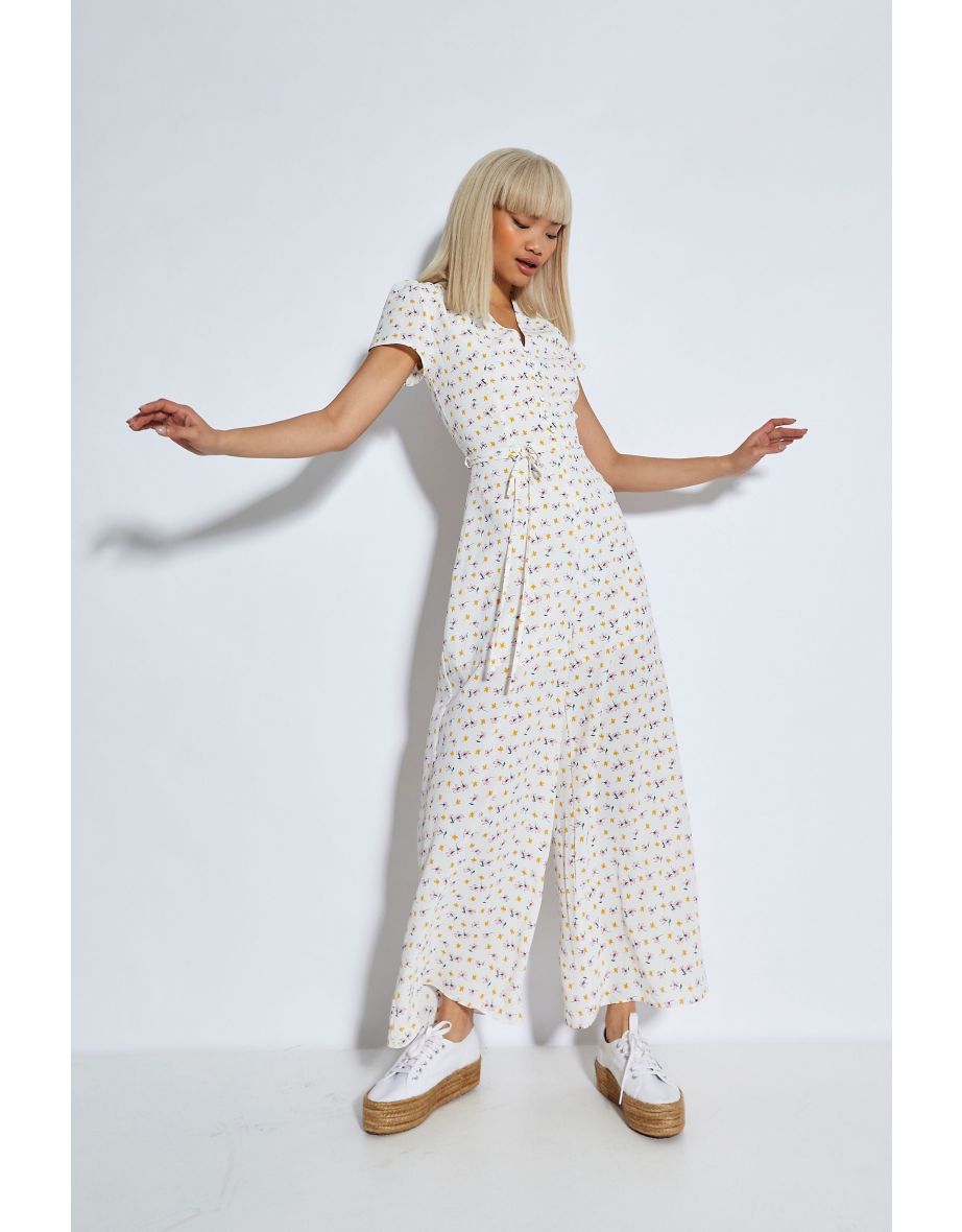 Glamorous Space Out Ditsy V- Neck Jumpsuit
