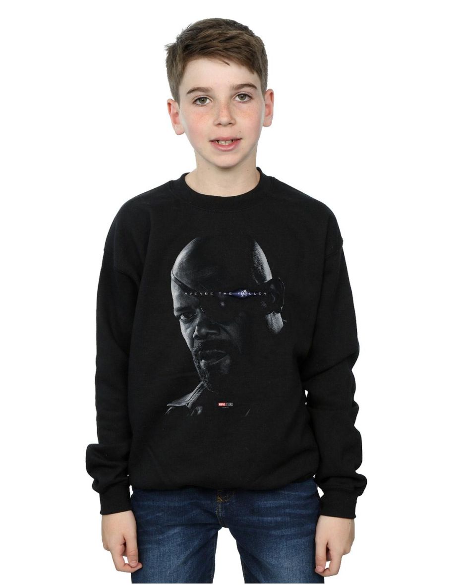 Marvel Boys Avengers Endgame Avenge The Fallen Nick Fury Sweatshirt - Black