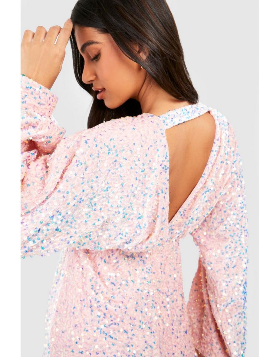 Maternity Velvet Sequin Blouson Midi Dress - rose gold - 3