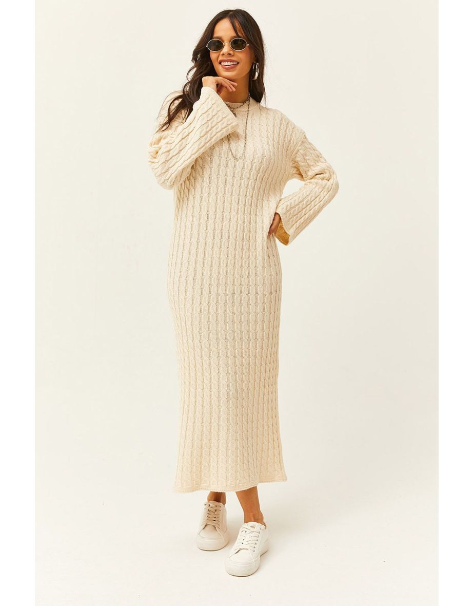 Women's Stone Hair Braided Long Knitwear Dress