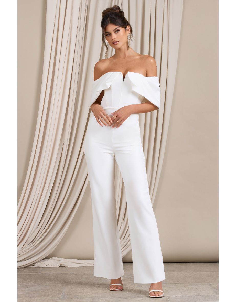 Time Will Tell | White Off The Shoulder Wide Leg Jumpsuit - 4