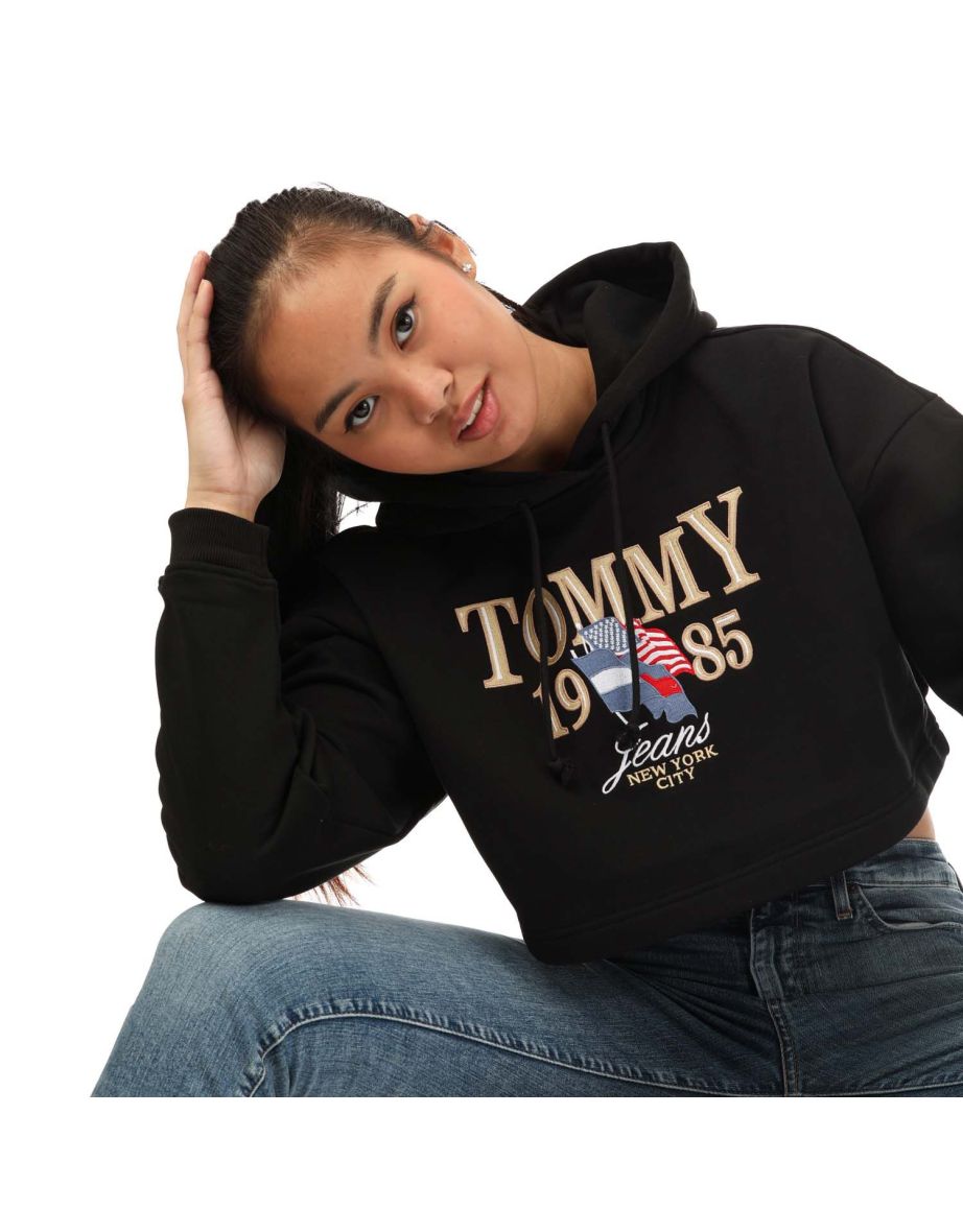 Women's Tommy Hilfiger Luxe 3 Cropped Hoody in Black - 3