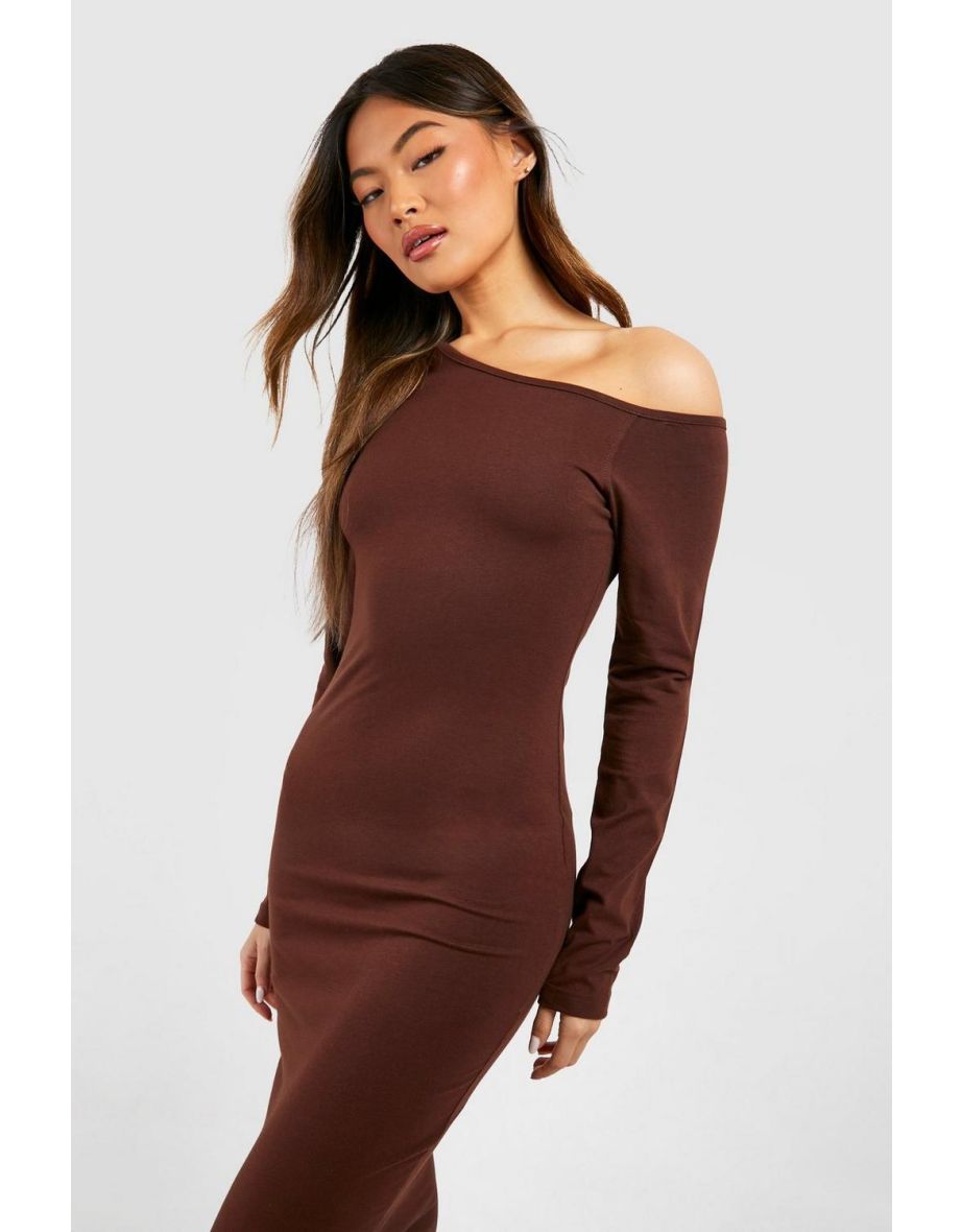 Assymetric Long Sleeve Midaxi Dress - chocolate - 3