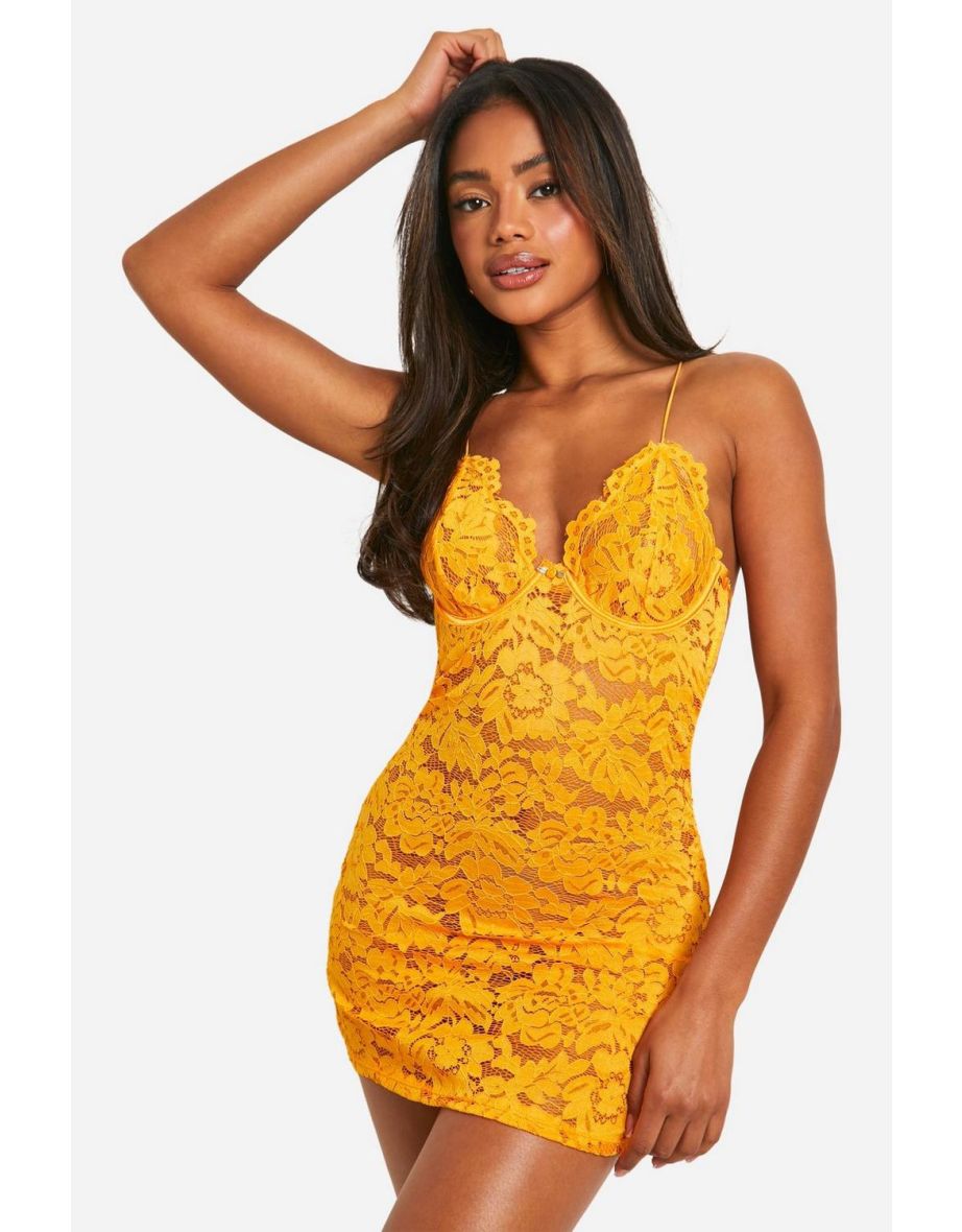Lace Detail Underwire Babydoll - orange