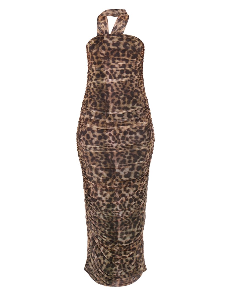 Petite Leopard Print Bandeau Maxi Dress With Scarf Detail - 4