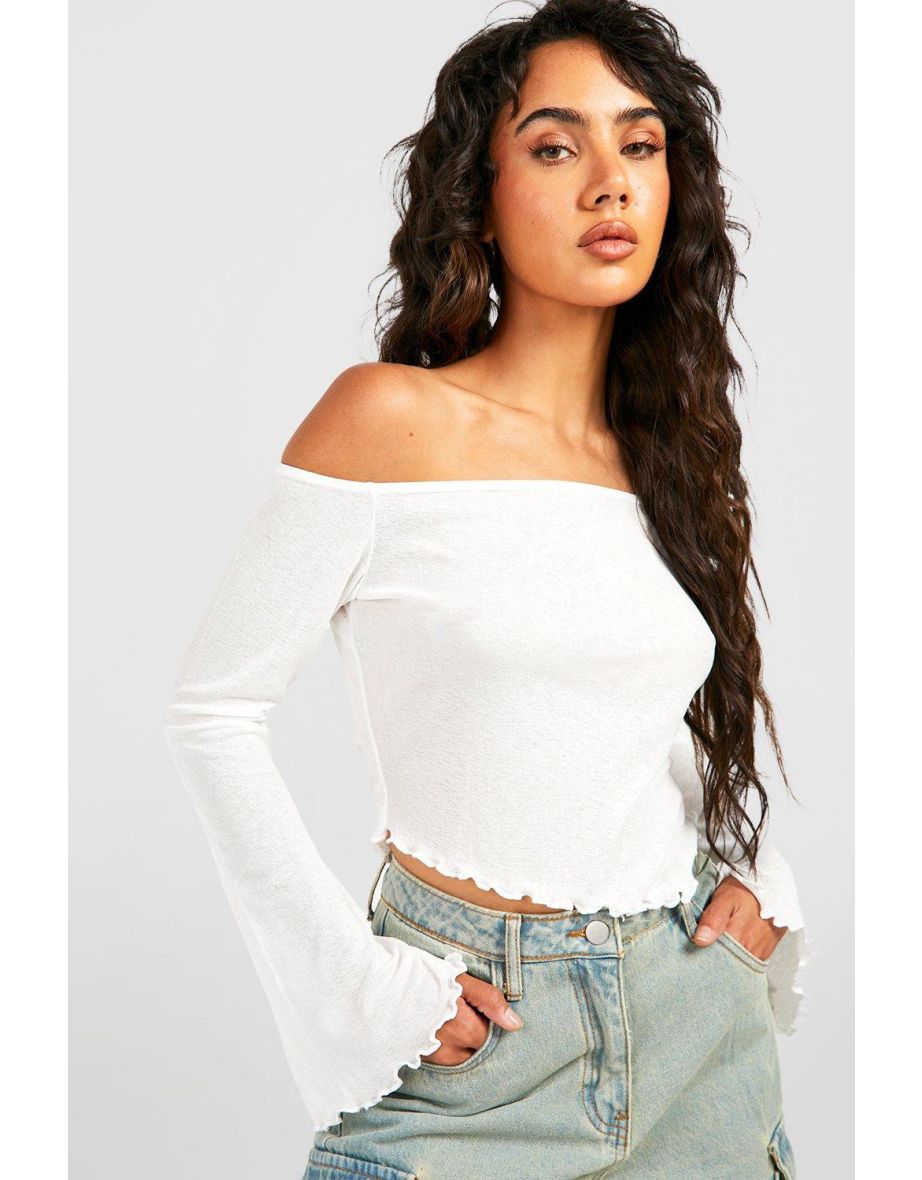 Onion Skin Bardot Flare Sleeve Top - white - 3