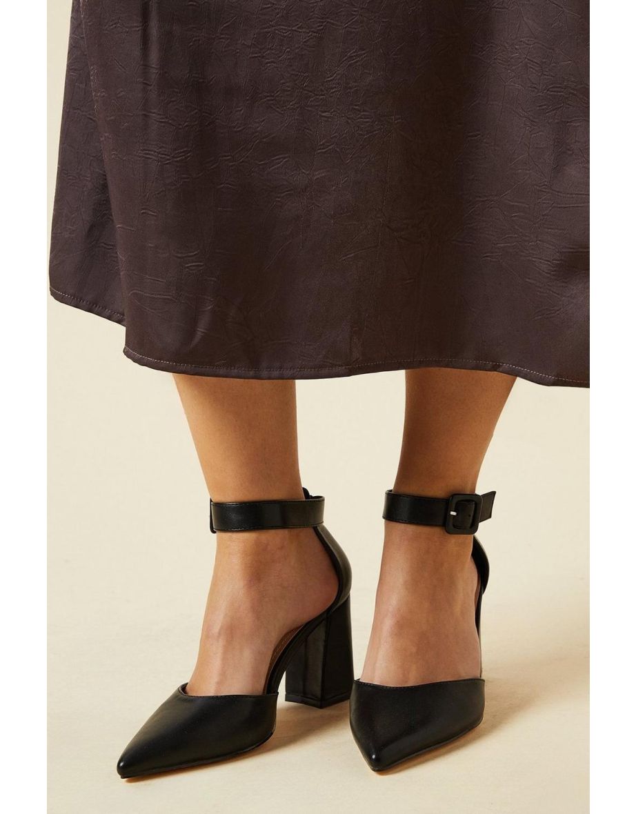 Wide Fit Echo Buckle Detail Ankle Strap Pointed Court Shoes
