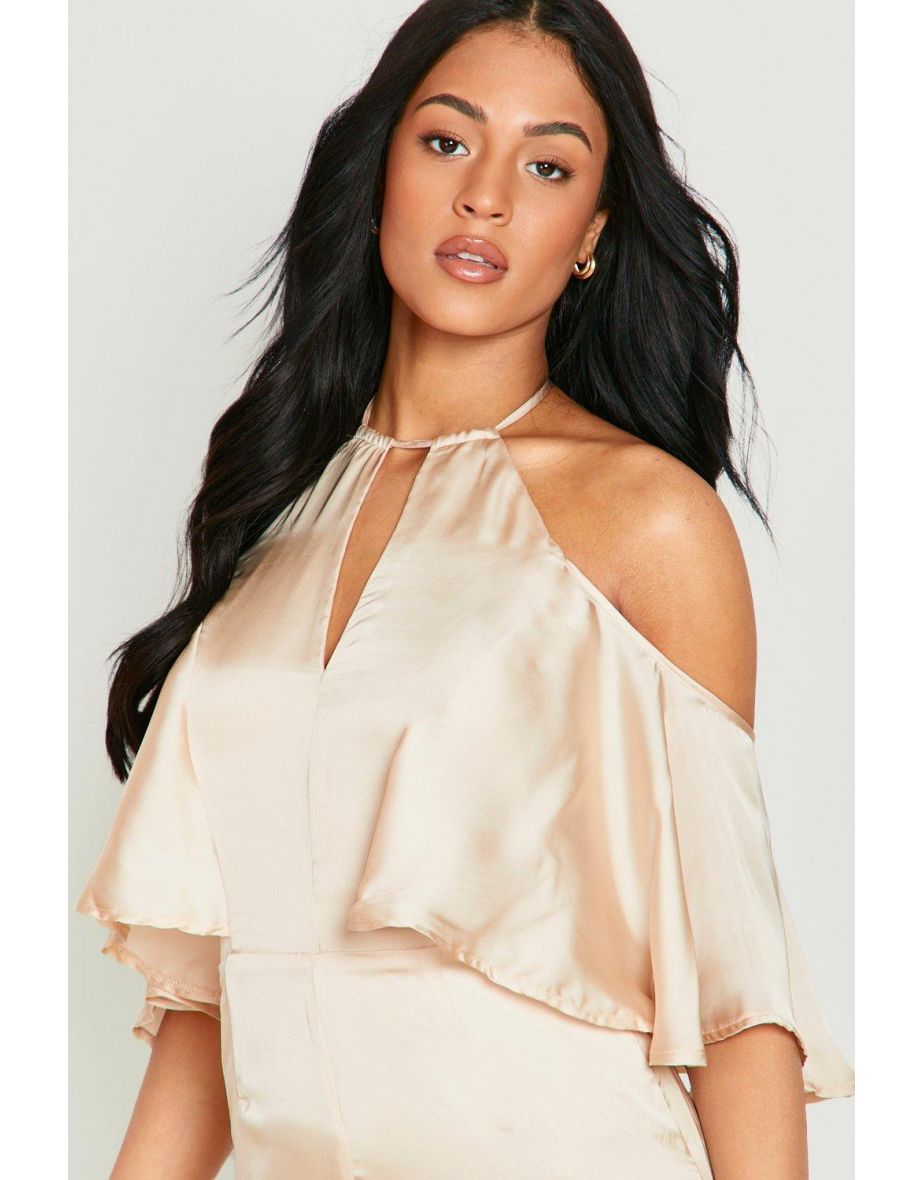 Tall Cold Shoulder Occasion Wide Leg Jumpsuit - champagne - 3