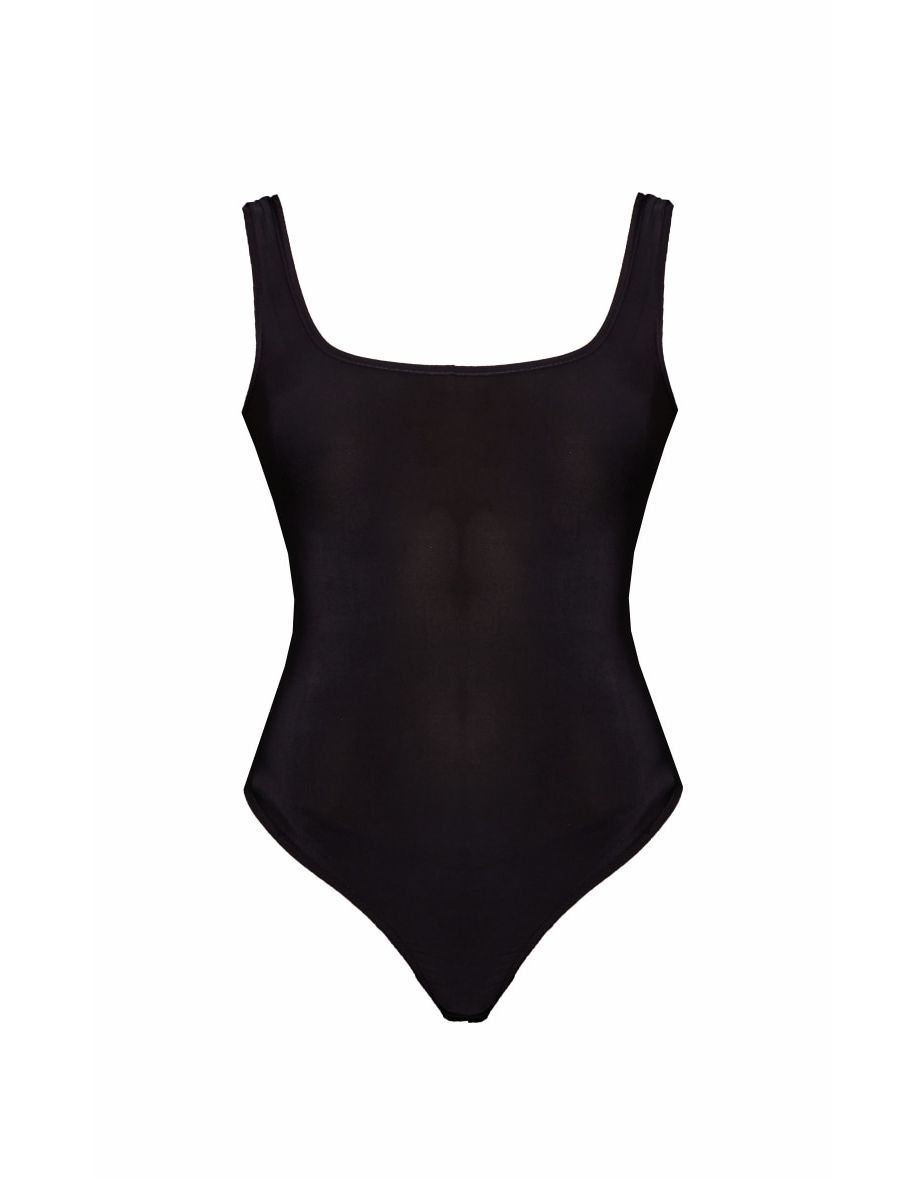 Tall Black Slinky Square Neck Thong Bodysuit - 5