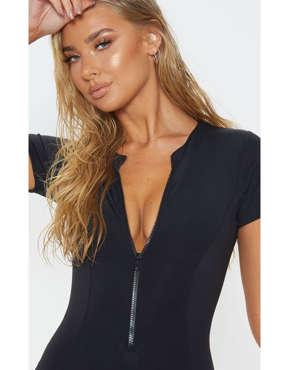 Black Scuba Zip Up Swimsuit - 4