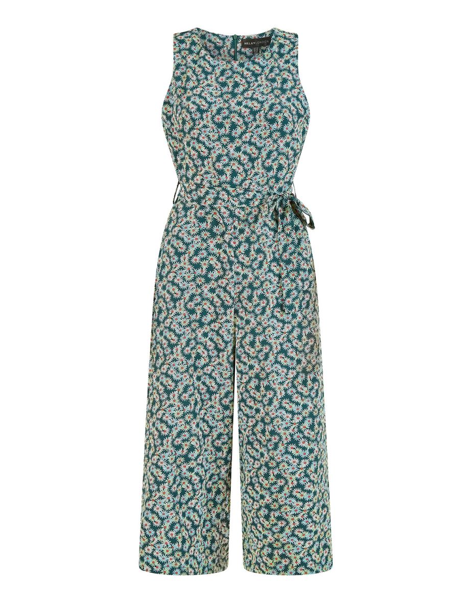 Mela Green Daisy Floral Print Culotte Jumpsuit - 6