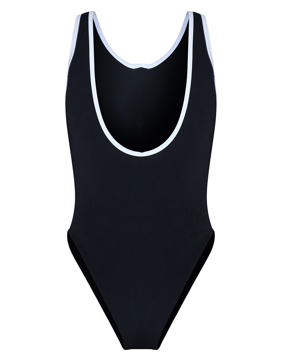 Black Contrast Zip Front Scuba Swimsuit - 2
