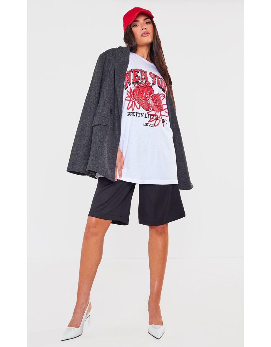 White New York Strawberry Print T Shirt