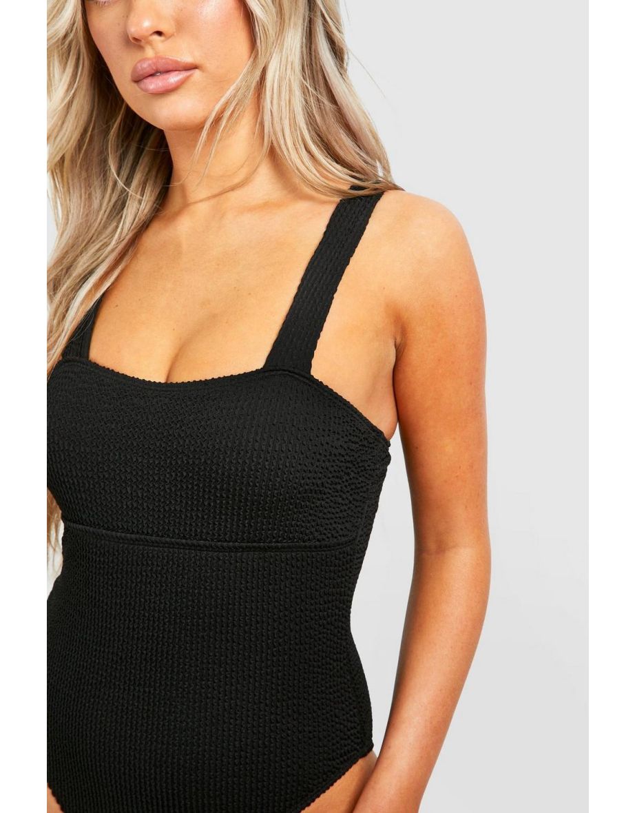 Crinkle Strappy Swimsuit - black - 2