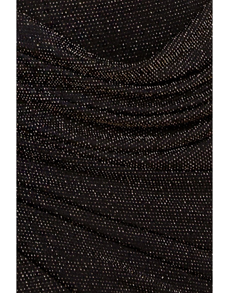 Goddiva Off The Shoulder Gathered Panel Sparkle Lurex Maxi Dress - Black Gold - 4