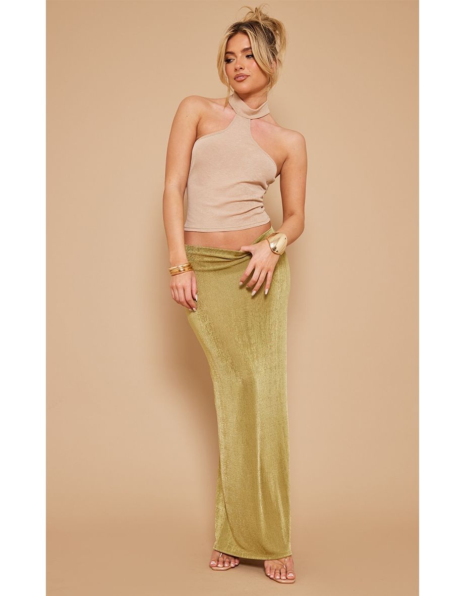 Olive Slinky Acetate Basic Maxi Skirt