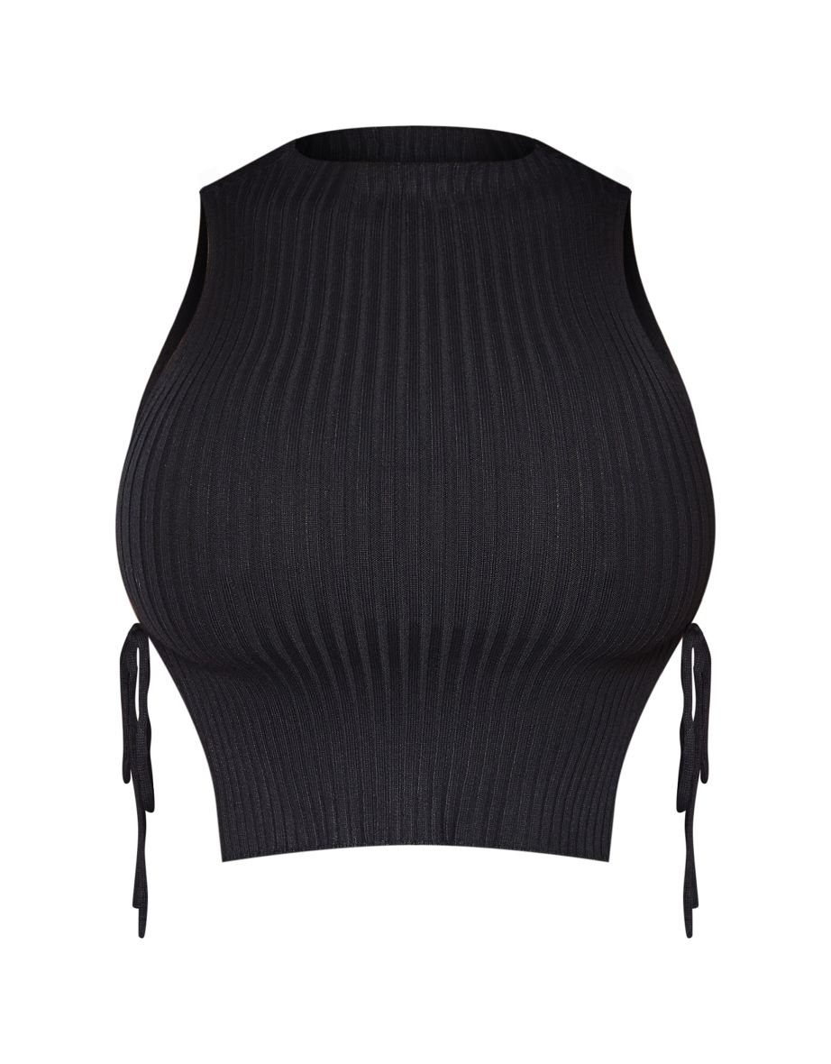 Shape Black Knit Tie Side High Neck Crop Top - 4