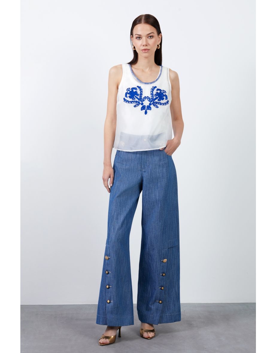 Front Embroidered Upper Body Removable Transparent White Blouse