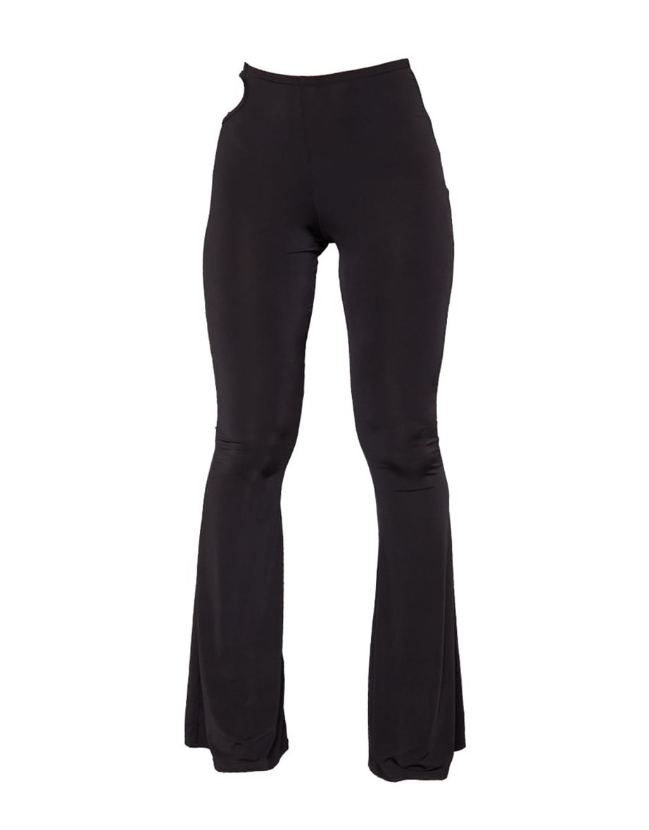 Black Slinky Ring Detail Flare Trousers - 4