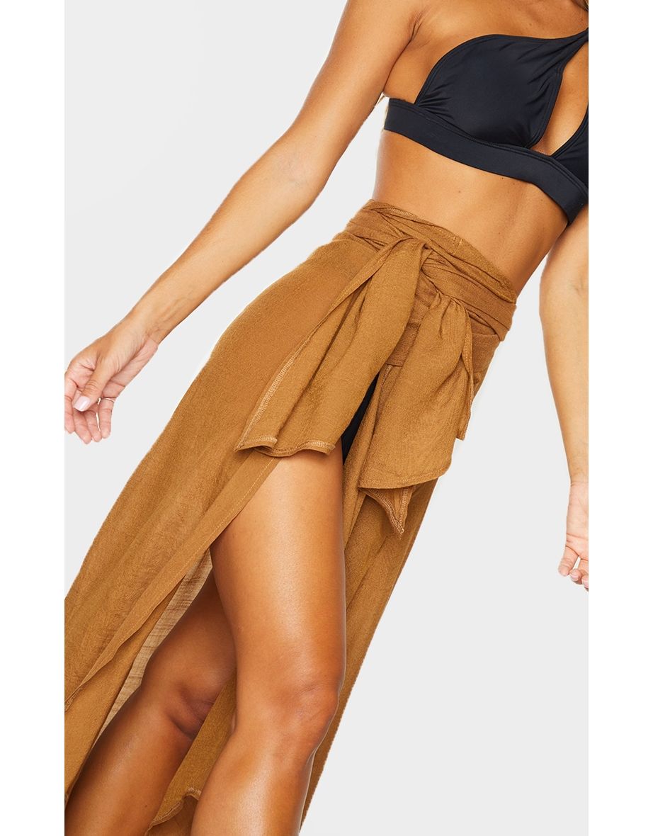 Brown Linen Look Maxi Beach Sarong - 3