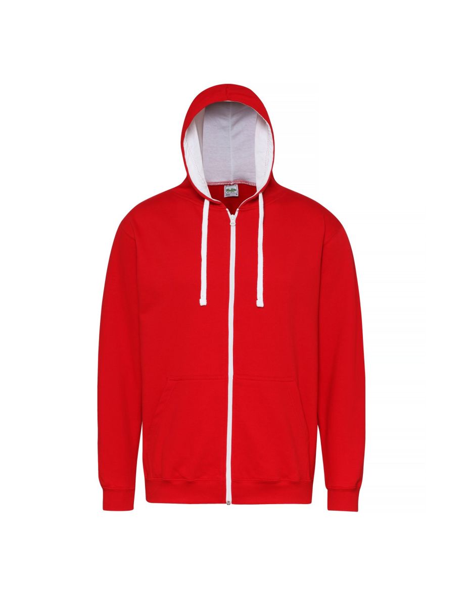 Awdis Mens Varsity Hooded Sweatshirt / Hoodie / Zoodie - Fire Red/Arctic White