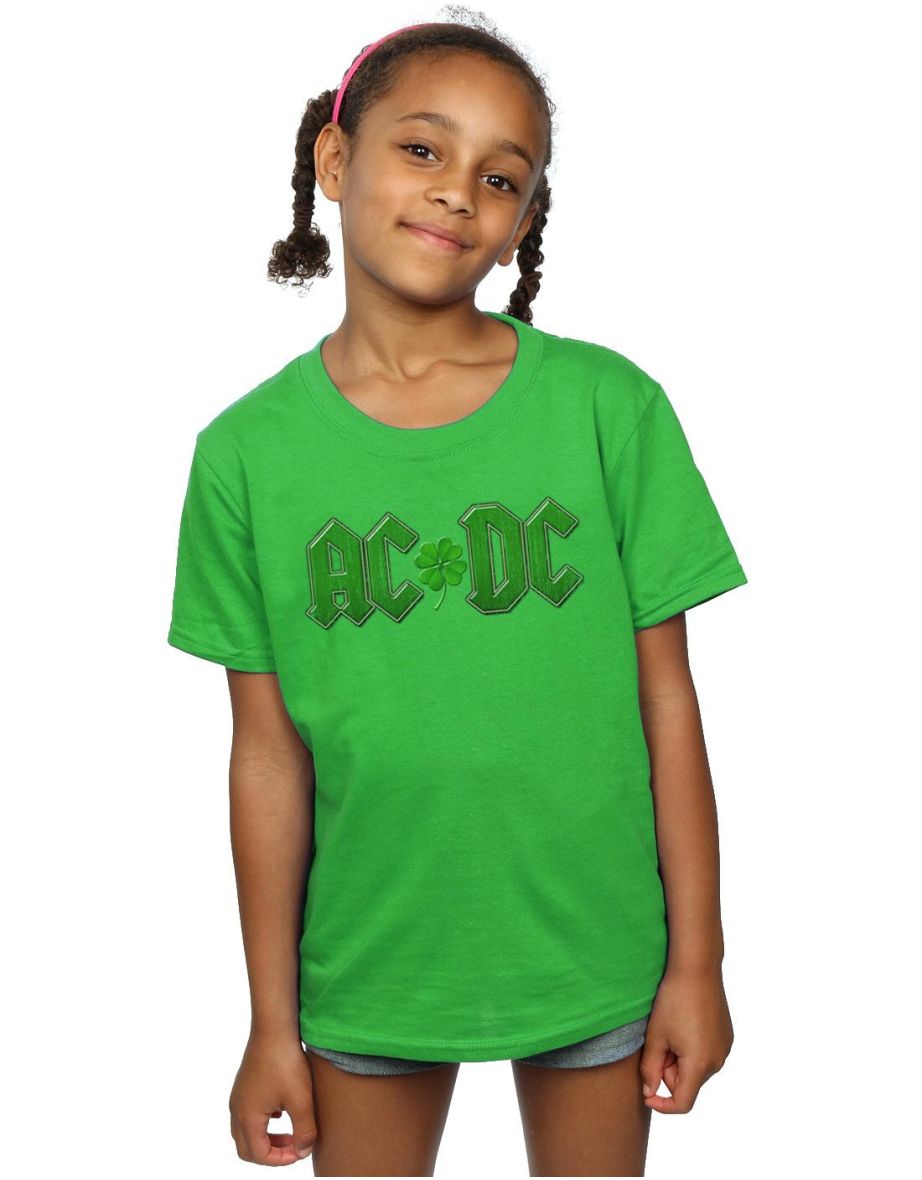 AC/DC Girls Shamrock Logo Cotton T-Shirt - Irish Green