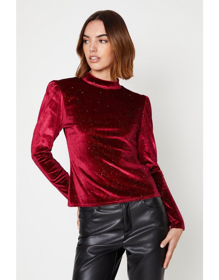 Glitter Velvet Puff Sleeve Top